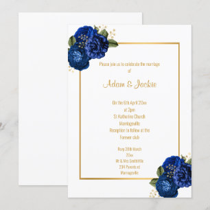 ROYAL BLUE White FLORAL BOUQUET WEDING INVITATION Einladung