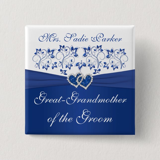 Royal Blue White Floral Großmutter of the Groom Button (Vorderseite)
