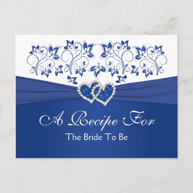 Royal Blue, White Floral Hearys Rezept Card Postkarte (Vorderseite)