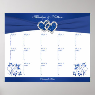 Royal Blue, White Floral Table Plakat