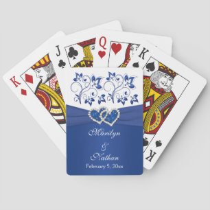 Royal Blue, White Floral Wedding Cards Spielkarten
