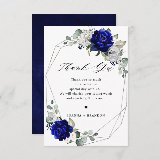 Royal blue white Geometric Wedding Dankeskarte (Vorne/Hinten)