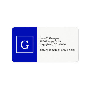 Royal Blue White Gerahmt Initial Monogram Adressaufkleber