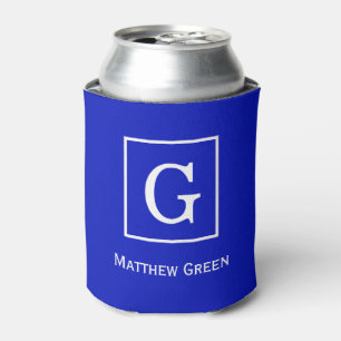 Royal Blue White Gerahmt Initial Monogram Dosenkühler