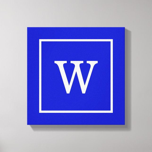 Royal Blue White Gerahmt Initial Monogram Leinwanddruck (Vorderseite)