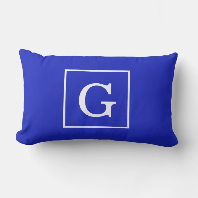 Royal Blue White Gerahmt Initial Monogram Lendenkissen (Vorderseite)