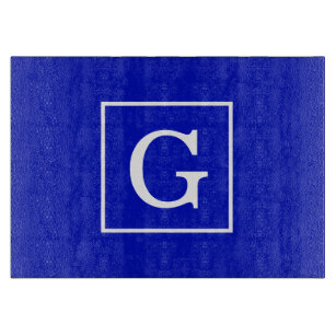 Royal Blue White Gerahmt Initial Monogram Schneidebrett