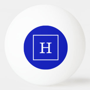 Royal Blue White Gerahmt Initial Monogram Tischtennisball
