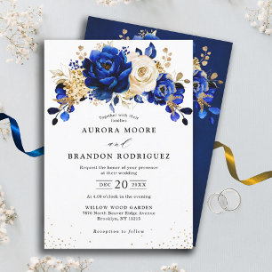 Royal Blue White Gold Metallic Floral Wedding Invi Einladung