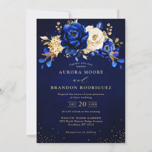Royal Blue White Gold Metallic Floral Wedding Invi Einladung