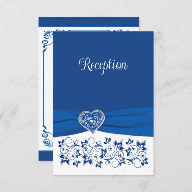 Royal Blue, White Heart Liebe Empfang Card RSVP Karte (Vorne/Hinten)