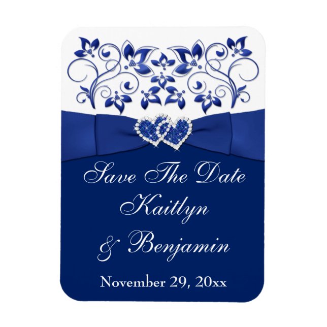 Royal Blue White Hearts Save the Date Flex Magnet (Vertikal)