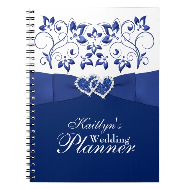 Royal Blue, White Joined Hearded Floral Notebook 2 Notizblock (Vorderseite)