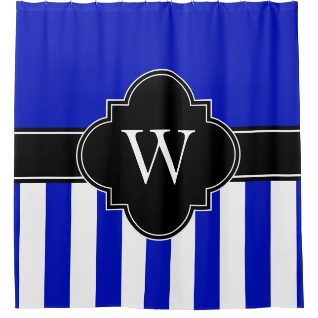 Royal Blue White LG Strip 1ICBR Black Monogram Duschvorhang (Vorderseite)
