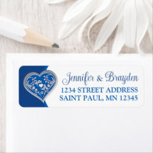 Royal Blue, White Liebe Heart Wedding Address Labe