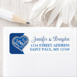 Royal Blue, White Liebe Heart Wedding Address Labe