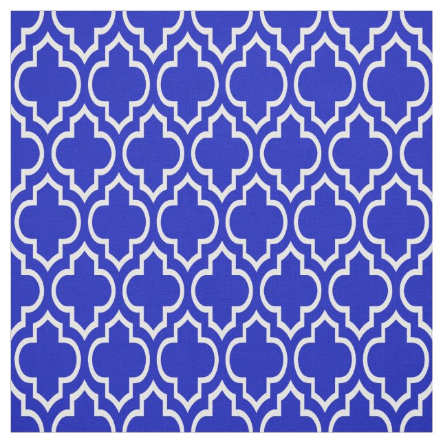 Royal Blue, White marokkanische Quatrefolie #7 Stoff (Muster)