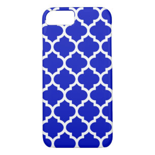 Royal Blue White marokkanische Quatrefolienmuster Case-Mate iPhone Hülle