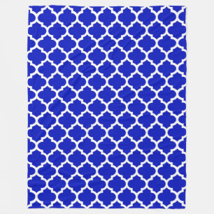Royal Blue White marokkanische Quatrefolienmuster  Fleecedecke