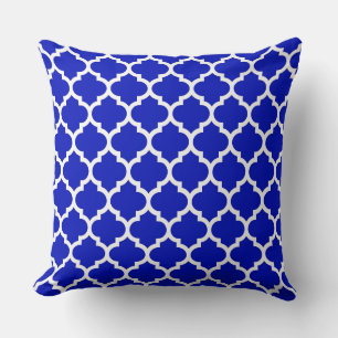 Royal Blue White marokkanische Quatrefolienmuster Kissen