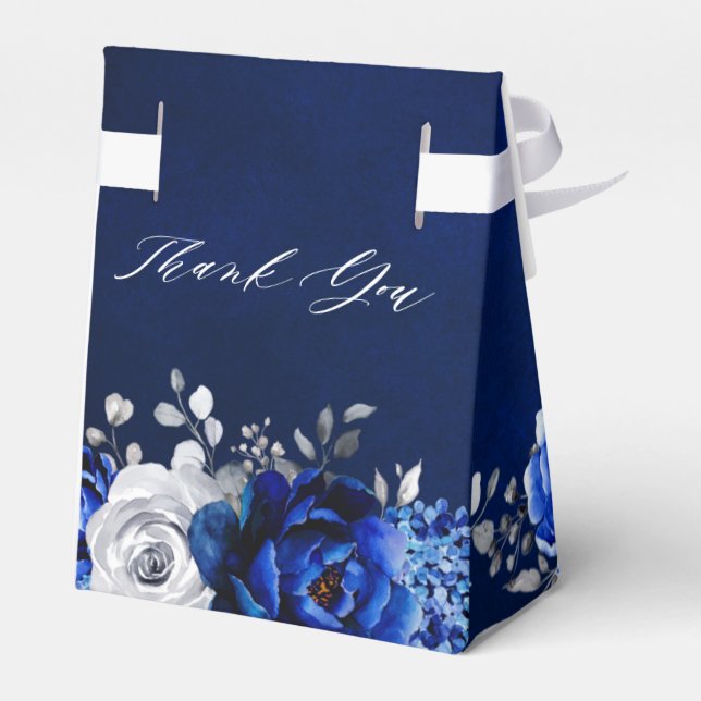 Royal Blue White Metallic Floral Wedding Fa Geschenkschachtel (Rückseite)