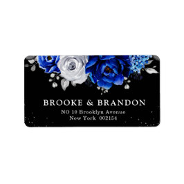 Royal Blue White Metallic Floral Wedding La Adressaufkleber