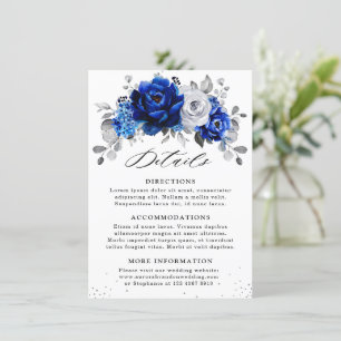 Royal Blue White Metallic Silver Floral Details En Begleitkarte