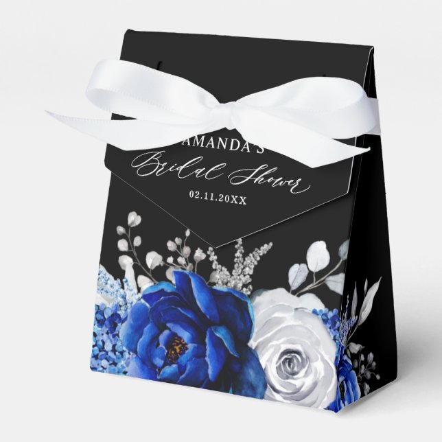 Royal Blue White Metallic Silver Floral Wedding Fa Geschenkschachtel (Vorderseite)