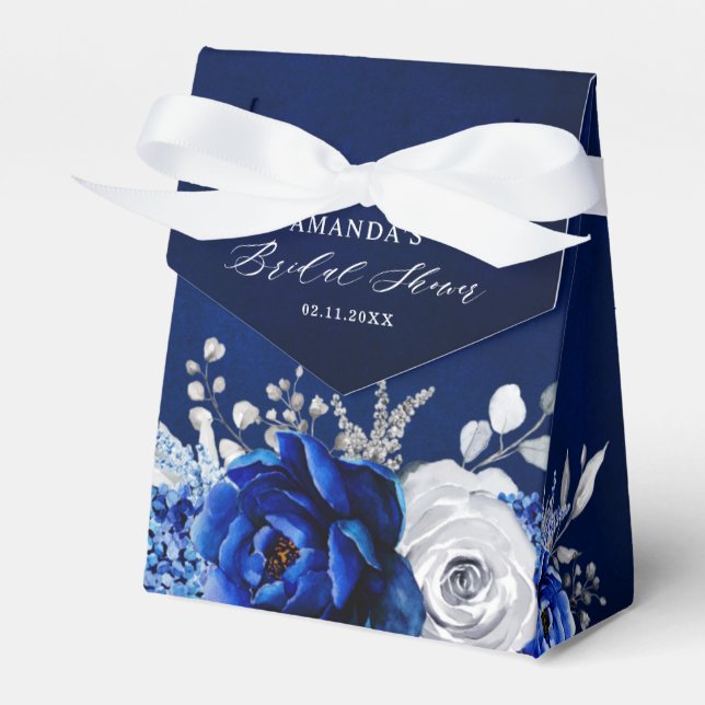 Royal Blue White Metallic Silver Floral Wedding Fa Geschenkschachtel (Vorderseite)