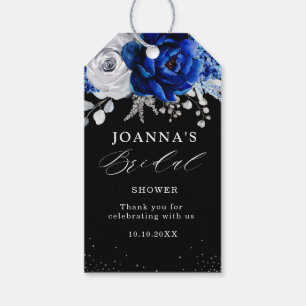 Royal Blue White Metallic Silver Floral Wedding Gi Geschenkanhänger
