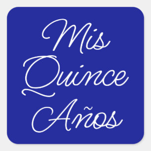 Royal Blue White Modern Script Mis Quince Anos Quadratischer Aufkleber