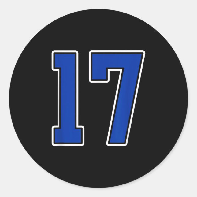 Royal Blue White Number 17 Jersey Player Uniform # Runder Aufkleber (Vorderseite)