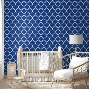 Royal Blue White Quatrefoil Pattern Tapete