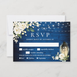 Royal Blue White Roses RSVP Card mit Wahlmöglichke