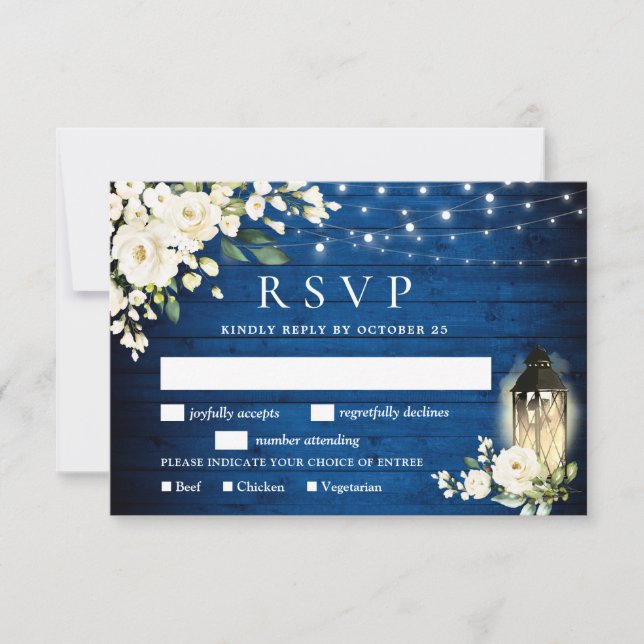Royal Blue White Roses RSVP Card mit Wahlmöglichke Karte (Vorderseite)