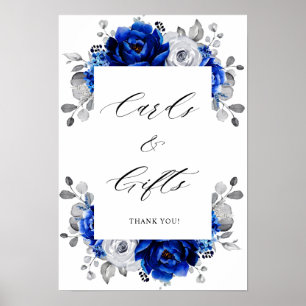 Royal Blue White Silver Blumenkarten & Geschenke Poster