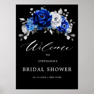 Royal Blue White Silver Brautparty Welcome Post Poster