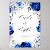 Royal Blue White Silver Floral Cards & Gifts Poste