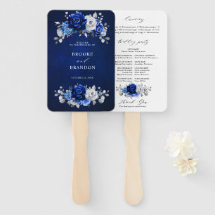Royal Blue White Silver Floral Wedding Program Fächer