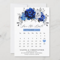 Royal Blue White Silver Metallic Floral Kalender S