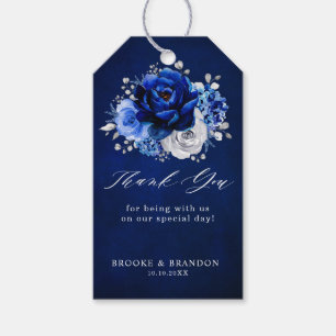 Royal Blue White Silver Metallic Floral Wedding Geschenkanhänger