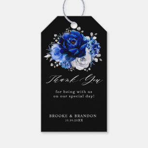 Royal Blue White Silver Metallic Floral Wedding Gi Geschenkanhänger