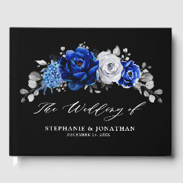 Royal Blue White Silver Metallic Floral Wedding Gu Gästebuch