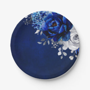 Royal Blue White Silver Metallic Floral Wedding Pa Pappteller
