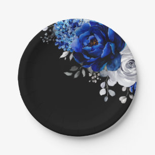 Royal Blue White Silver Metallic Floral Wedding Pa Pappteller