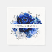 Royal Blue White Silver Metallic Floral Wedding
