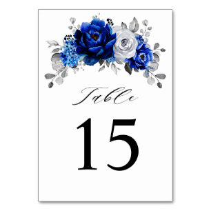 Royal Blue White Silver Metallic Floral Wedding Tischnummer
