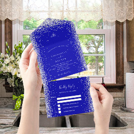 Royal blue white silver rsvp wedding all in one einladung