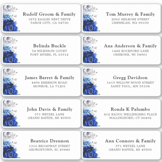 Royal Blue White Silver Wedding Guest Address Stic Aufkleber (Vorderseite)