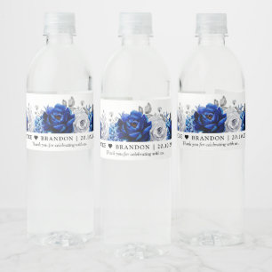 Royal Blue White Silver Wedding Water Flasche Wasserflaschenetikett